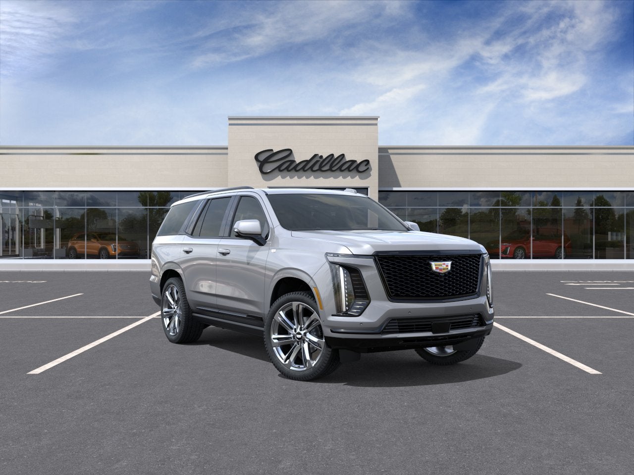 2026 Cadillac Escalade Platinum Sport in Argent Silver Metallic — front three-quarter view